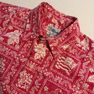 Vintage 90’s Reyn Spooner Red White Hawaiian Reverse Print Mens Shirt MED